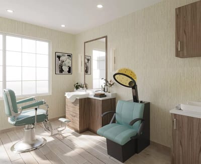 Bright and modern hair salon interior with styling chairs