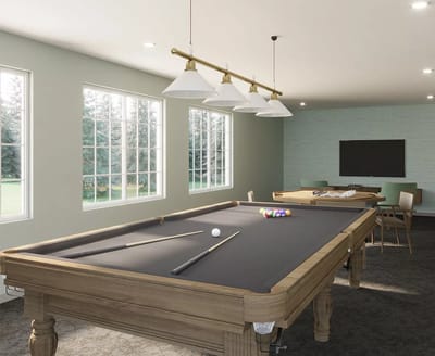 Interior view of a game room with pool tables