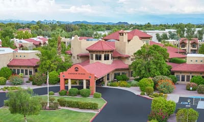 Aerial view of the Garden Ridge entrance and landscaping