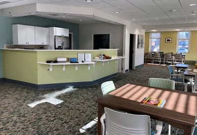 Bright interior of a common area with seating