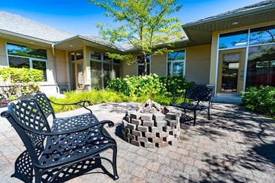 Outdoor seating area with a fire pit