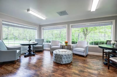 Bright and inviting common area with seating