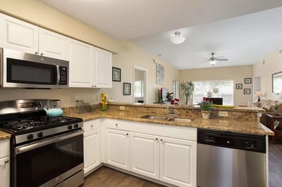 Modern kitchen interior with granite countertops
