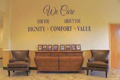 Interior space with comfortable chairs and a motivational wall statement
