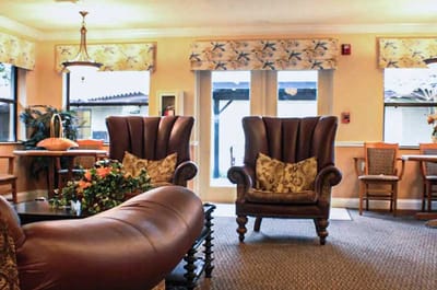 Bright interior of a common area with seating