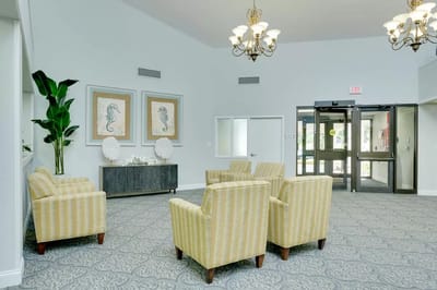 Comfortable seating area in a bright common space