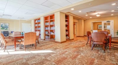 Interior view of a cozy reading and common area