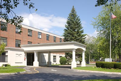 Exterior view of the Harris Hill Center building entrance
