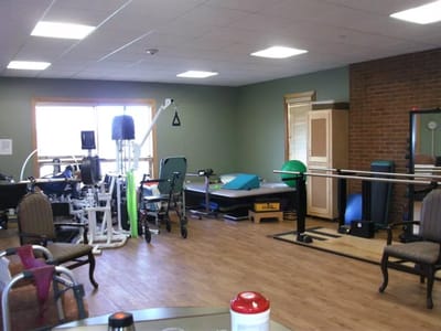 Interior rehabilitation space with exercise equipment