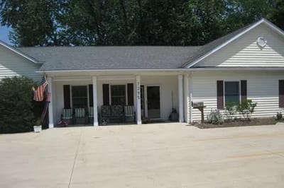 Exterior view of an assisted living facility entrance