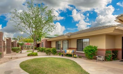 Well-maintained outdoor space with walkways and landscaping