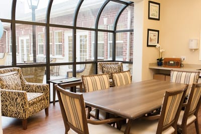 Interior view of a common area with seating