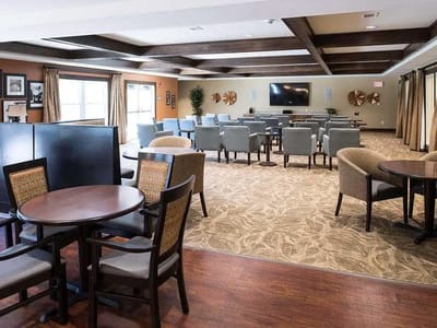 Bright and inviting common area with seating