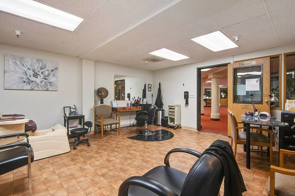 Interior view of a salon area in the facility