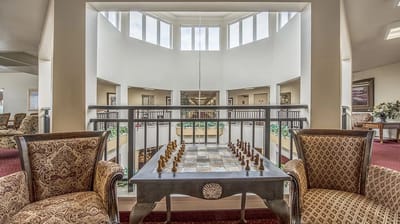 Common area with seating and a chess table