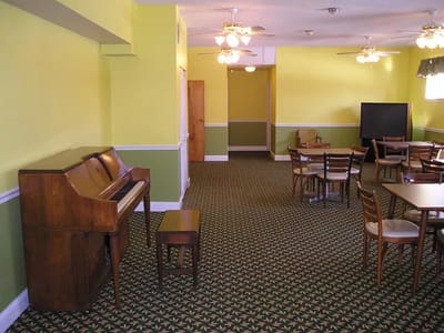 Interior view of a common area with seating