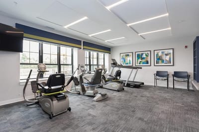 Fitness area with exercise equipment and natural light