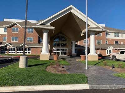 Front entrance of Hudson Meadows Retirement Community