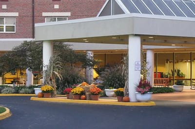 Entrance area with flowers at the Virginia Veterans Care Center