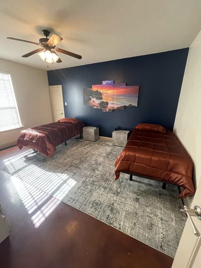 A shared resident room with two beds