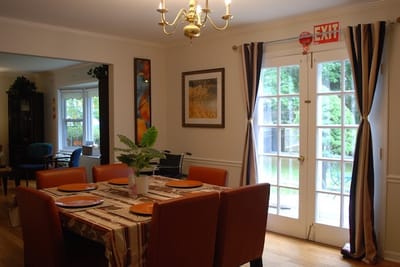 Dining area with a table set for a meal