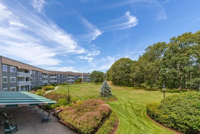 Outdoor view of landscaped grounds surrounding the facility