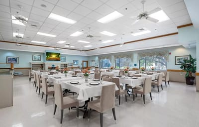 Bright dining room set for a meal