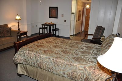 Cozy bedroom interior with seating area