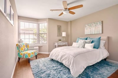 Bright interior of a furnished private room with decor