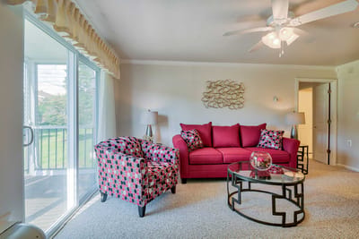 Cozy lounge area with colorful seating