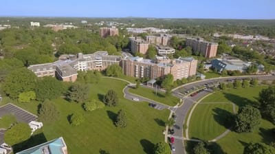 Aerial view of the Kindley Assisted Living facility and surrounding landscape