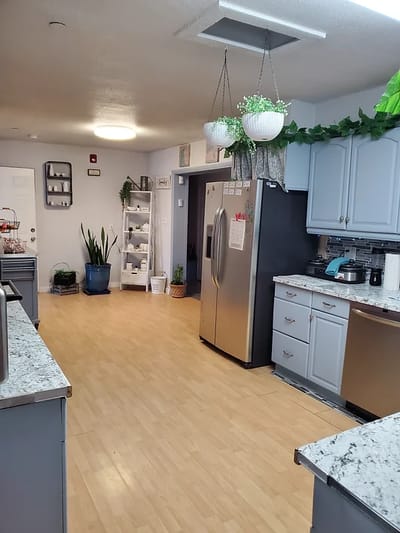 Stylish kitchen area in an assisted living facility