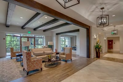 Bright and inviting common area with seating