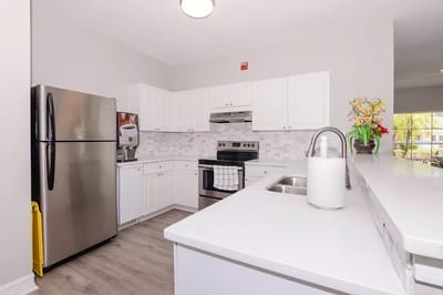 Modern kitchen interior with appliances and decor