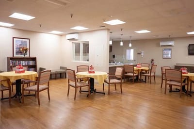 Interior dining area with tables and chairs