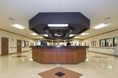 Reception area of the facility with a front desk.