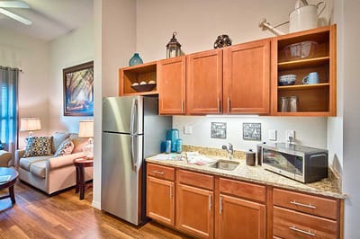 Bright interior of a kitchen and living area