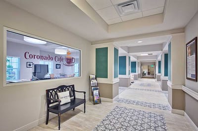 Interior view of the Coronado Café and hallway