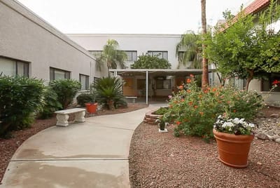 Pathway through a garden area at the facility