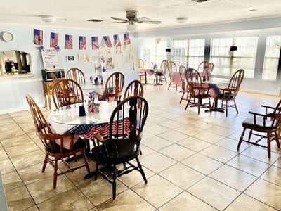 Bright dining area with themed decor and seating