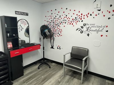 Interior of a hair salon space in the facility