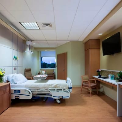 Bright and clean hospital patient room