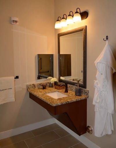 Well-lit bathroom interior with modern fixtures