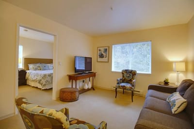 Cozy interior of a resident suite with a living area