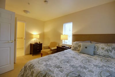Bright and cozy bedroom in assisted living facility