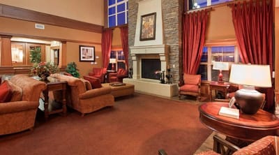 Cozy common area with fireplace and seating