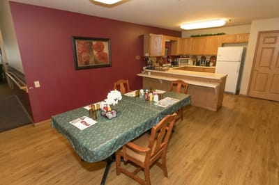 Common area kitchen with dining table