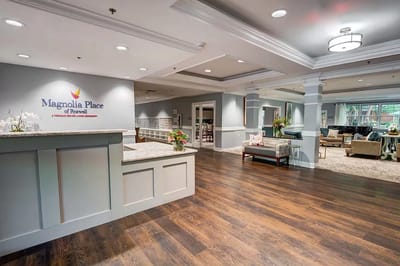Bright interior lobby of Magnolia Place of Roswell