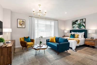 Modern resident room with stylish furnishings