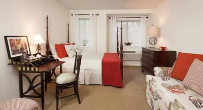 Well-decorated private resident room with furnishings